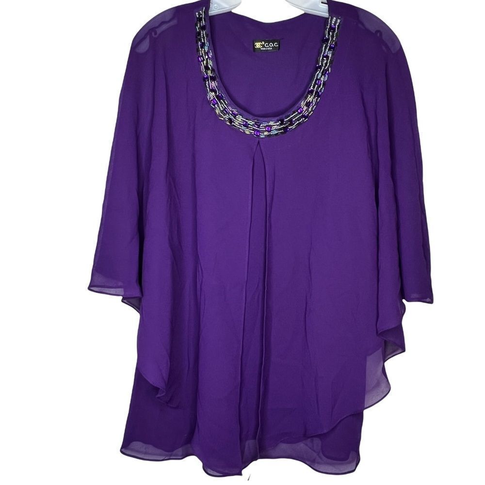 C.O.C. Purple‎ Beaded Tunic Top